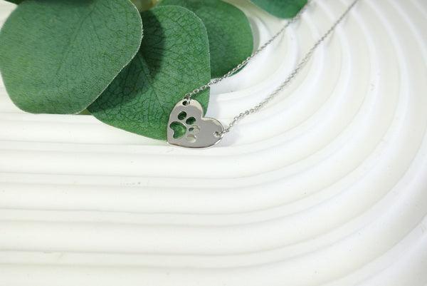 Silver Heart Paw Necklace with Pendant