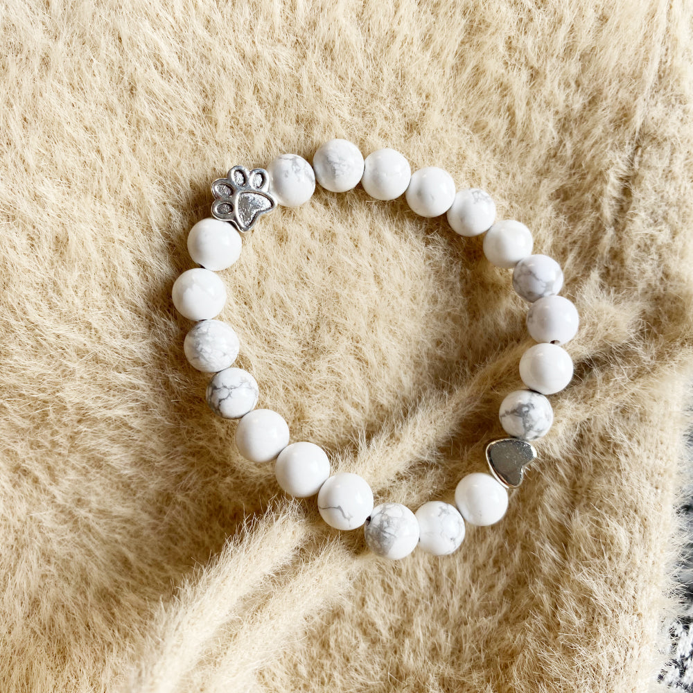 Handcrafted Paw Natural Stone Bracelet with Heart Charm