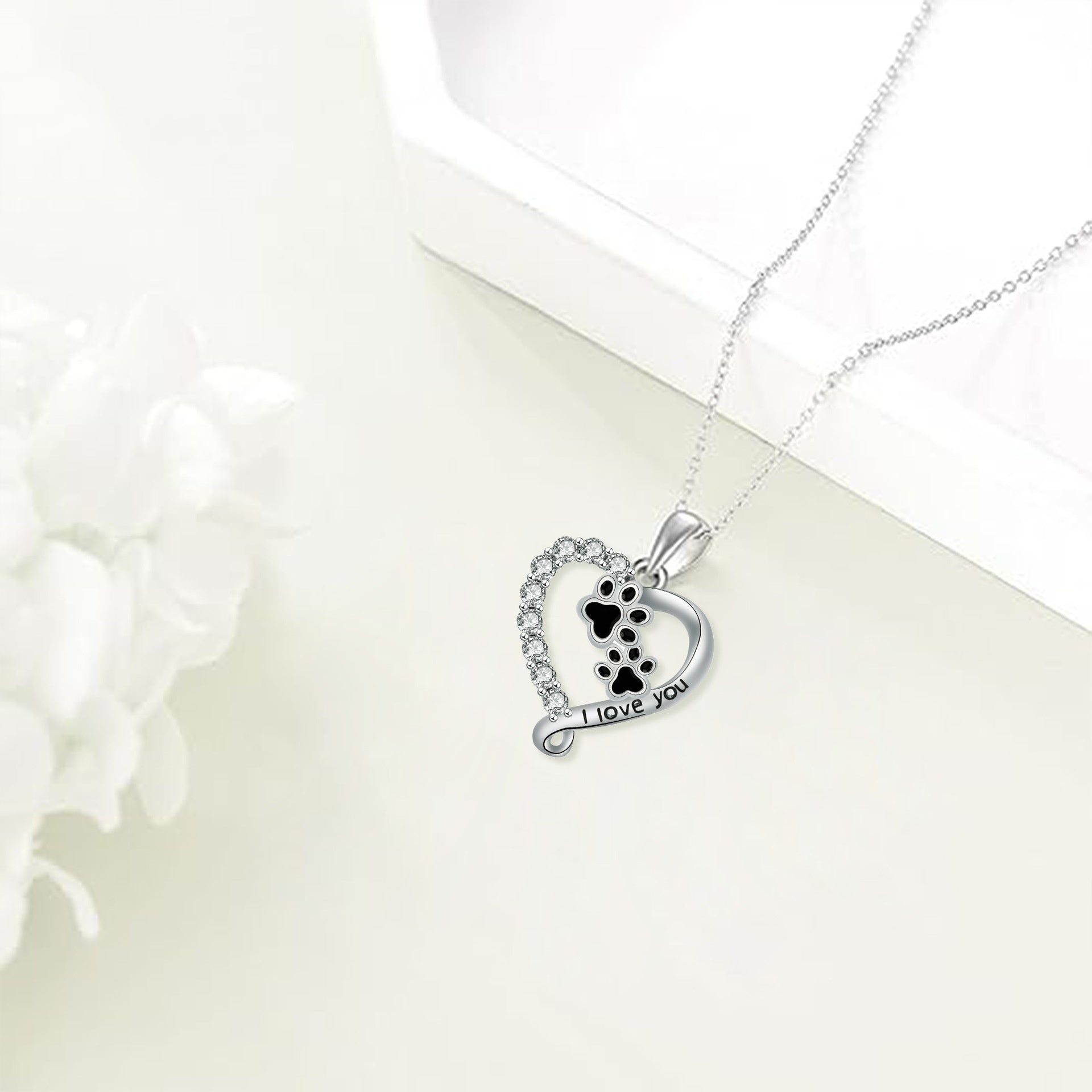 Heart Friend Paw Necklace in Silver-Black