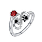Adjustable Ring with Black Paw Prints & Red Gemstone
