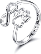 Handcrafted Paw Print Heart Sterling Silver Adjustable Ring