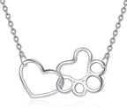 Paw Print Necklace in Sterling Silver – Heart Crystal Pendant with Dog Paw