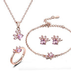 Paw Jewelry Set for Women – 4-Piece | Rose Gold with Zirconia Heart – Ring, Necklace, Earrings & Bracelet