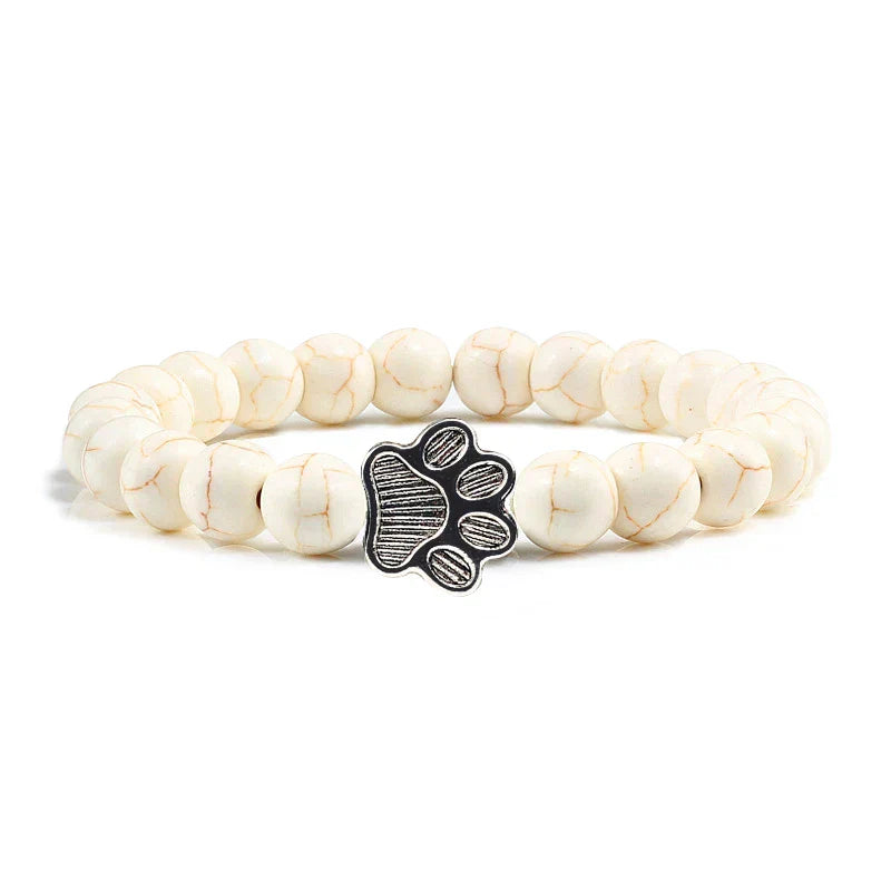 Natural Stone Bracelet with Paw Pendant – Elastic Beaded Bracelet for Men & Women