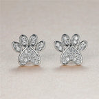 Heart-Shaped Cat Paw Stud Earrings with White Zircon