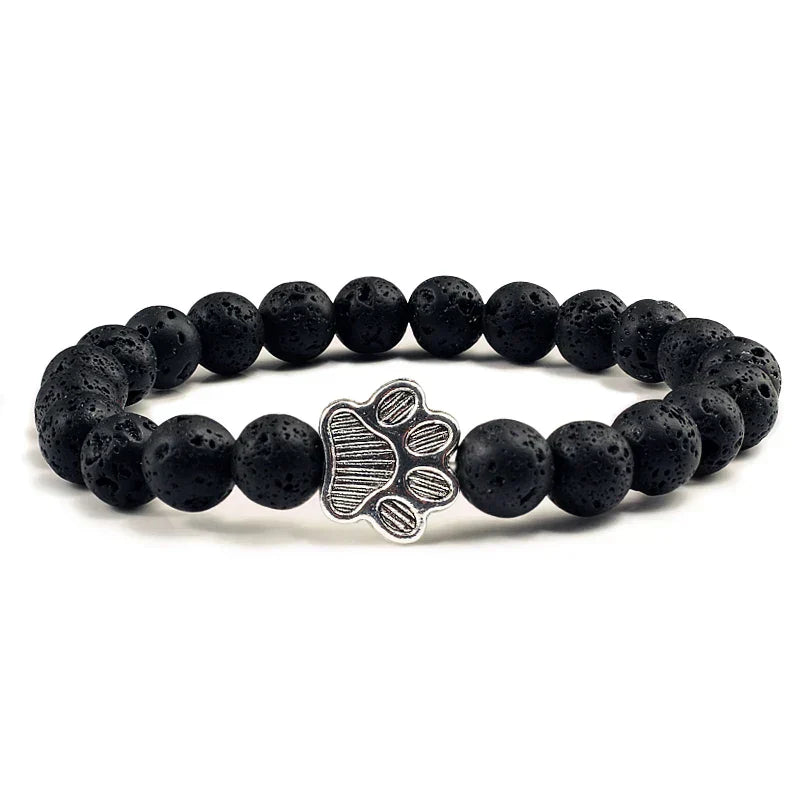 Natural Stone Bracelet with Paw Pendant – Elastic Beaded Bracelet for Men & Women