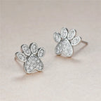 Heart-Shaped Cat Paw Stud Earrings with White Zircon