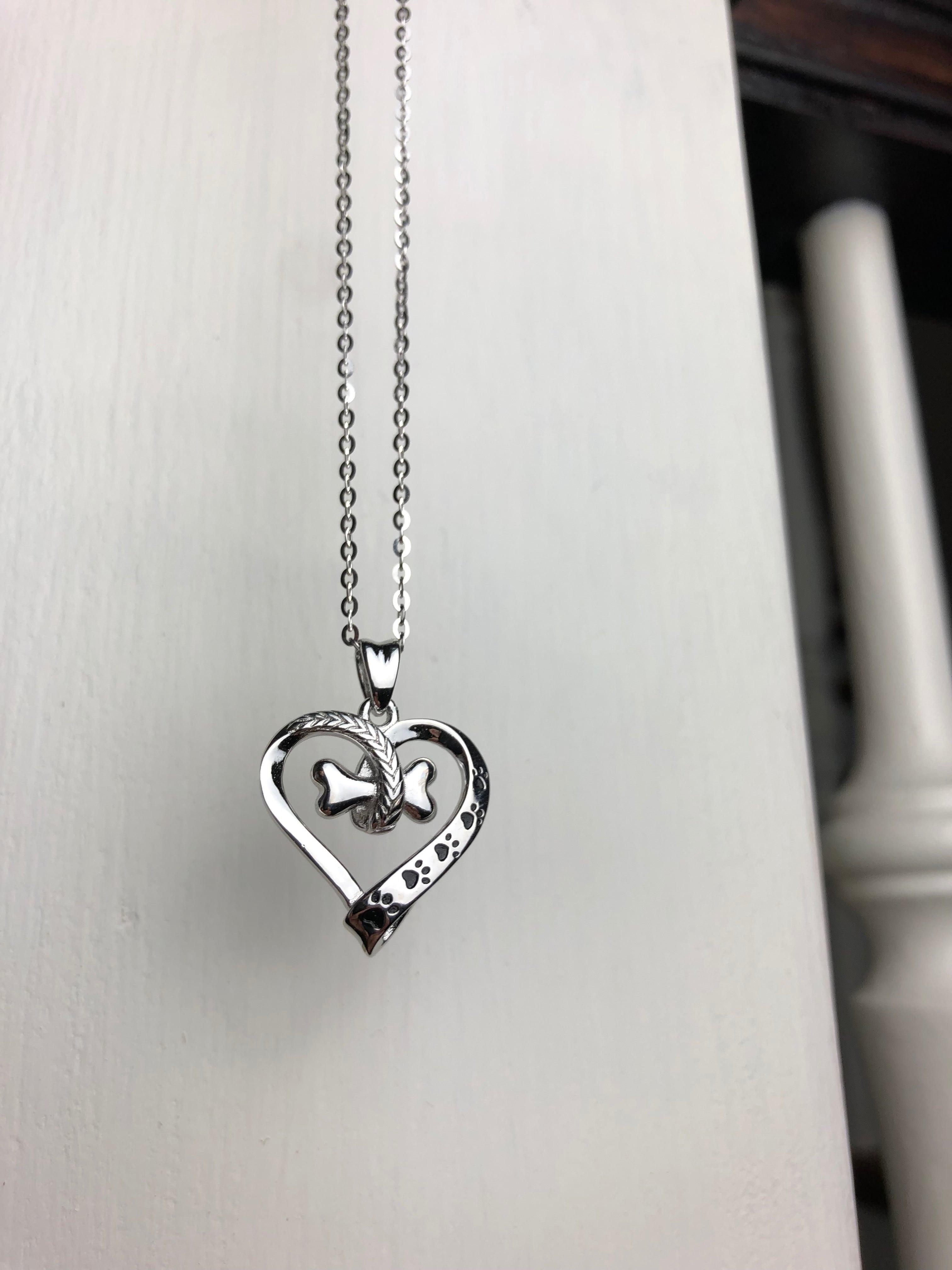 Stainless Steel Dog Paw Heart Necklace
