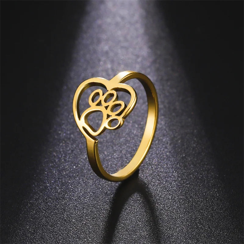 Heart Paw Ring Made of Stainless Steel for Animal Lovers