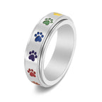 Rotatable Anti-Stress Ring with Paws – Stainless Steel Ring with Rainbow Colors