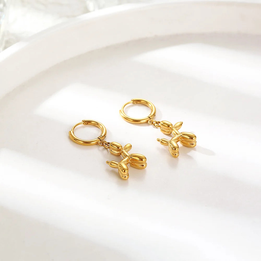 Mini Balloon Dog Earrings – Golden Hoops with Playful Dog Charm