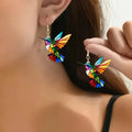 Colorful Hummingbird Dangle Earrings – Acrylic Bird Earrings in 2D Design
