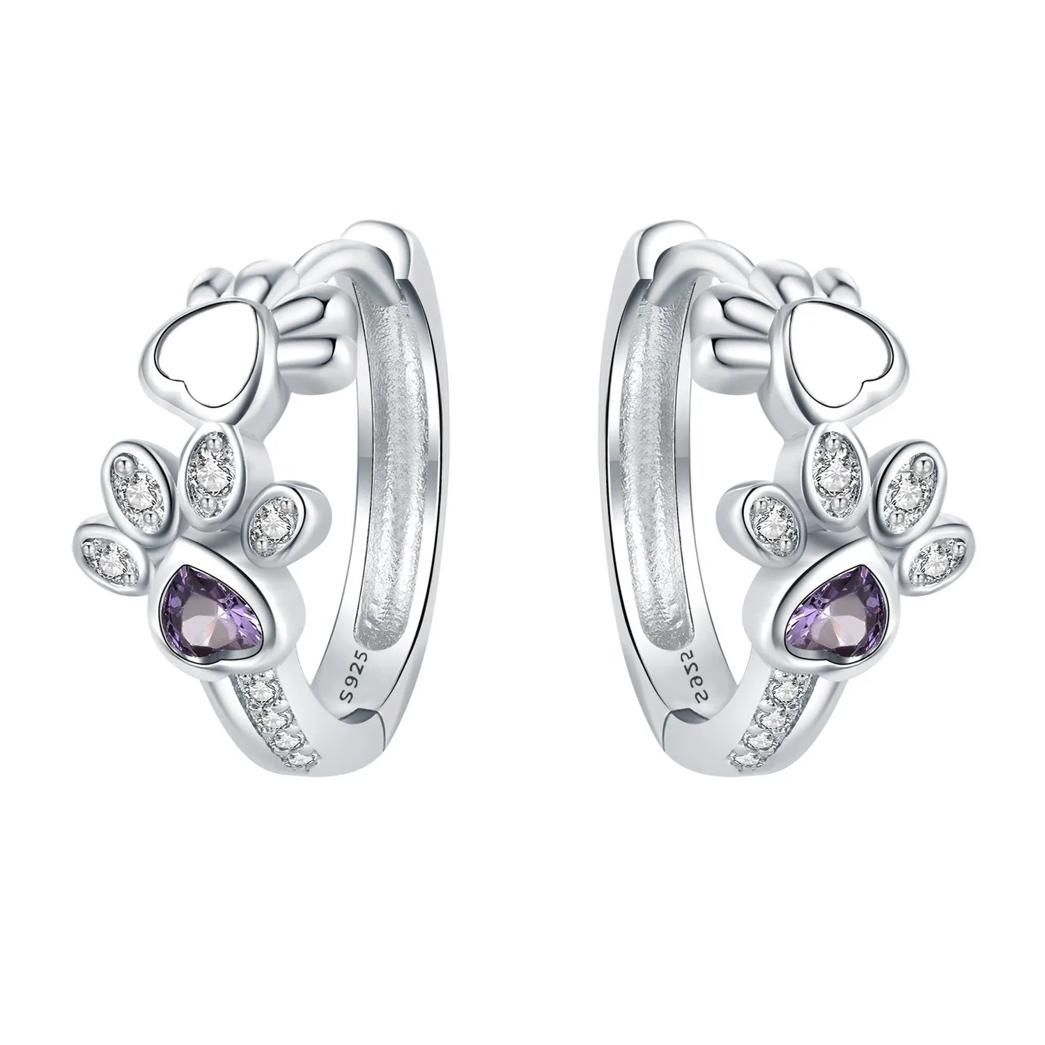 Paw Hoop Earrings made of Sterling Silver – Zirconia & Heartstone Jewelry for Women