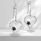 Heart-Shaped Dangle Earrings with Paw Print – Playful Silver Jewelry