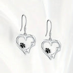 Heart-Shaped Dangle Earrings with Paw Print – Playful Silver Jewelry