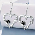 Heart-Shaped Dangle Earrings with Paw Print – Playful Silver Jewelry