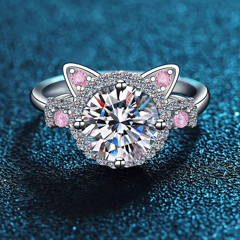 Adjustable Cat Ring with Zirconia – Cute Women's Ring