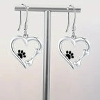 Heart-Shaped Dangle Earrings with Paw Print – Playful Silver Jewelry