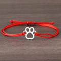 Adjustable Paw Bracelet with Black & Red Cord