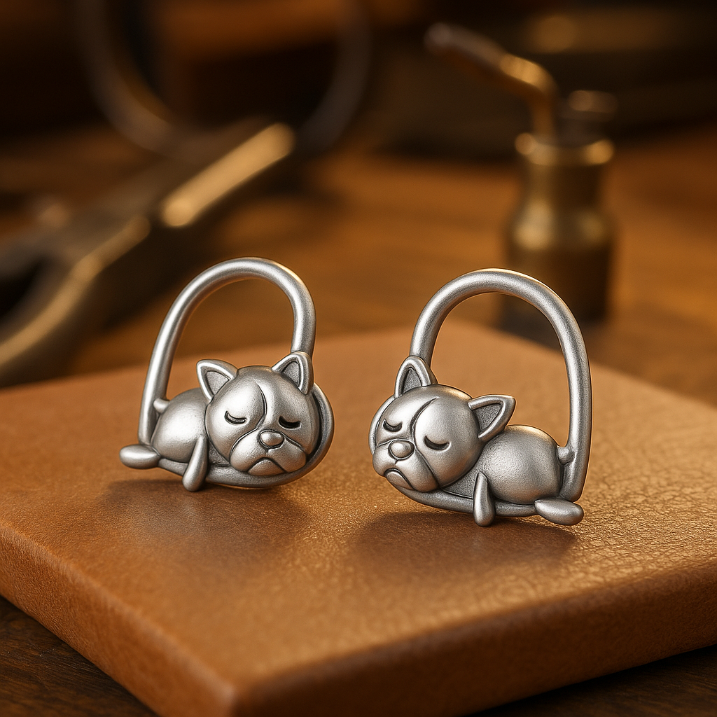 Sleeping Puppy Stud Earrings Made of Sterling Silver