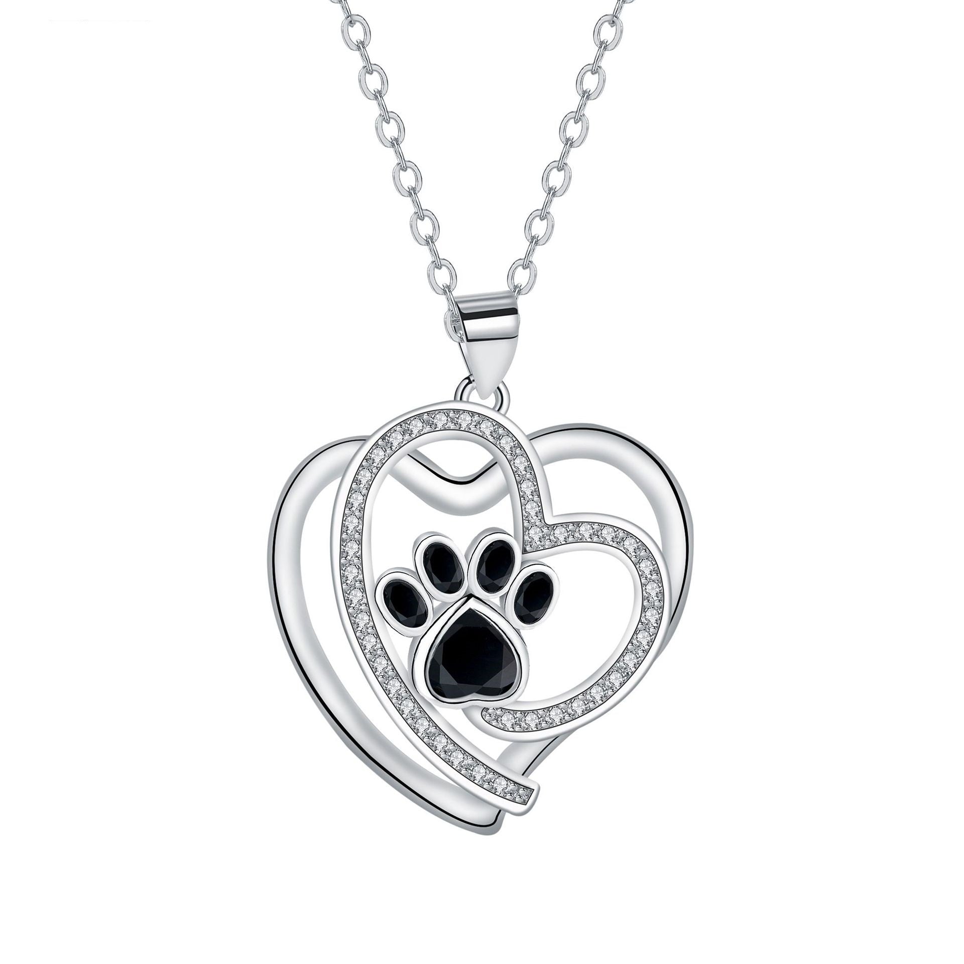 Loving Paw Necklace in Silver with Zirconia