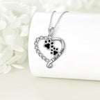 Heart Friend Paw Necklace in Silver-Black