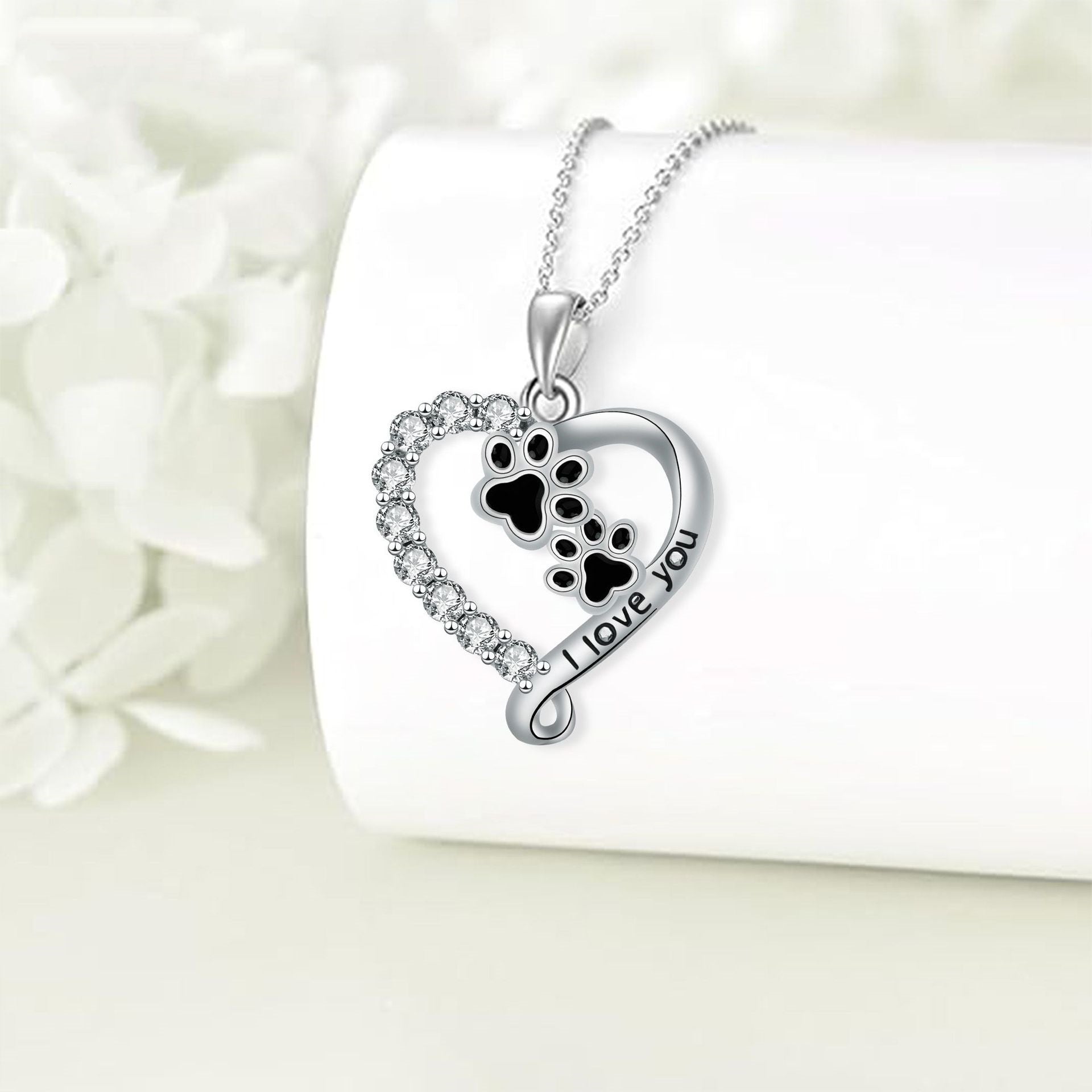 Heart Friend Paw Necklace in Silver-Black