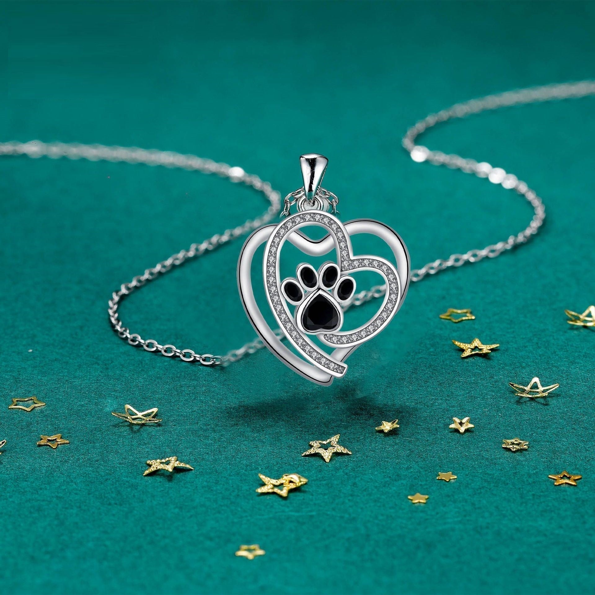 Loving Paw Necklace in Silver with Zirconia