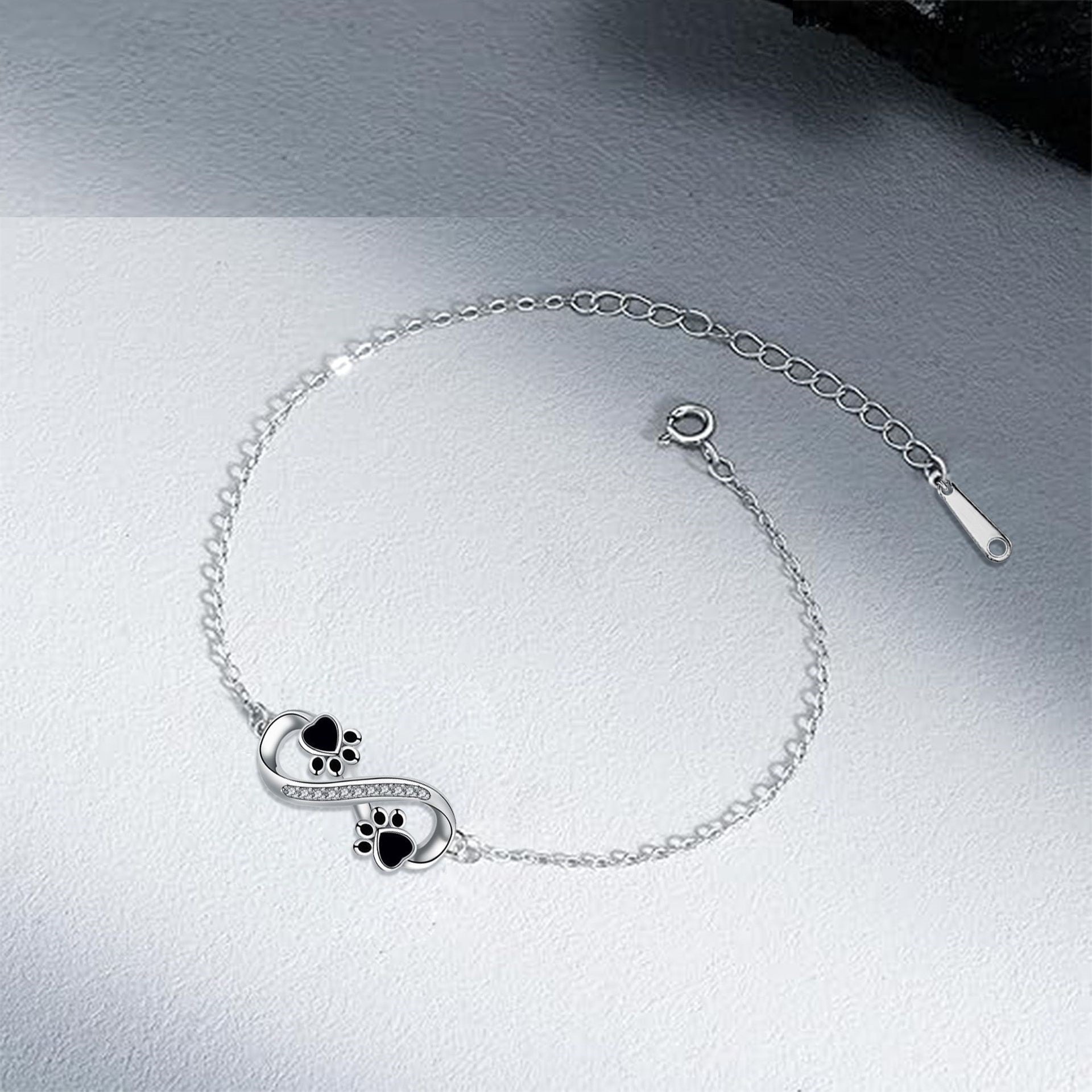 Infinity Symbol Bracelet with Paw Print Charm & Zirconia