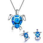Sea Turtle Set – Silver Necklace & Earrings with Opal