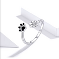 Paw Ring Made of Sterling Silver – Adjustable Ring with Zirconia & Enamel