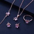 Paw Jewelry Set for Women – 4-Piece | Rose Gold with Zirconia Heart – Ring, Necklace, Earrings & Bracelet
