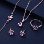 Paw Jewelry Set for Women – 4-Piece | Rose Gold with Zirconia Heart – Ring, Necklace, Earrings & Bracelet